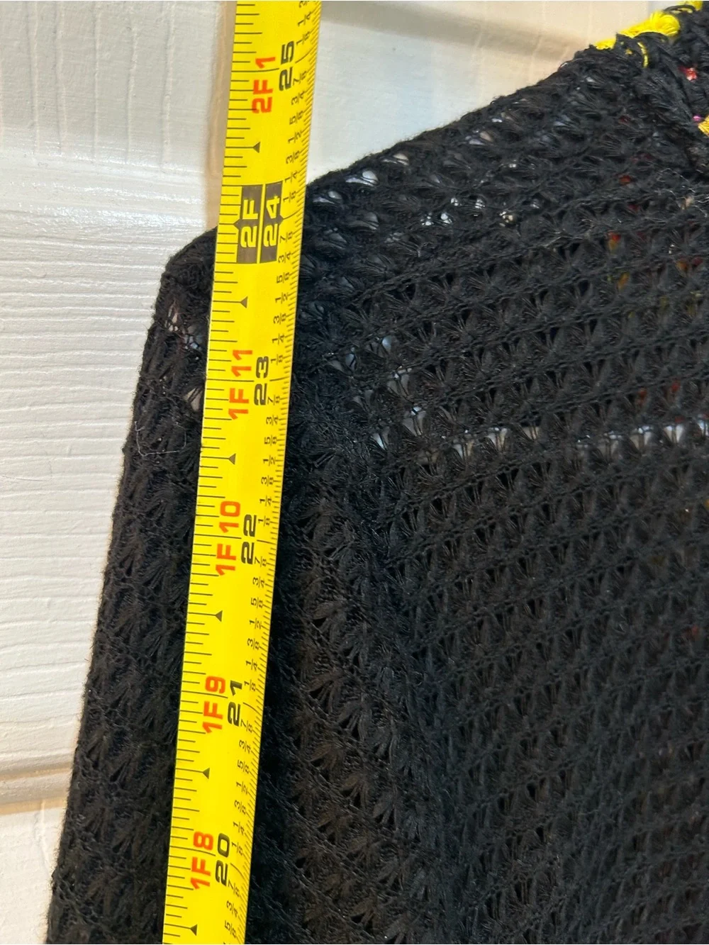 Rebellion‎ Again Rainbow Crochet Trim Black Cardigan Sweater Sz S Granny Square